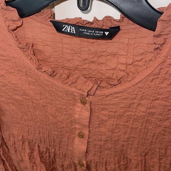 Zara textured crinkled weave ruffled shirt Small - Picture 6 of 8